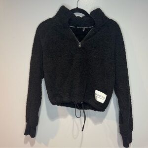 Calvin Klein Performance Black Fleece Pullover Jacket Top Cropped Teddy Zip Up
